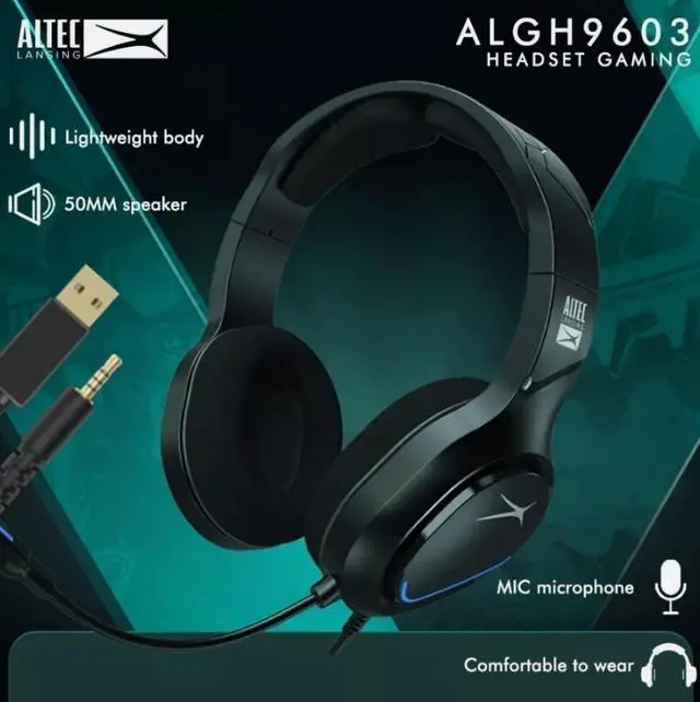 Alt view image 3 of 4 - Altec Lansing ALGH9603 Wired Gaming Headset, USB/3.5mm Jack, 50mm speakers, Built-In Mic, Lightweight Body