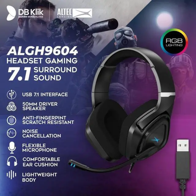 Alt view image 3 of 7 - Altec Lansing ALGH9604/7.1 Wired Gaming Headset, USB Wired, 7.1 Surround Sound, 50mm Speakers, Noise Cancellation, Flexible Microphone, RGB Backligh