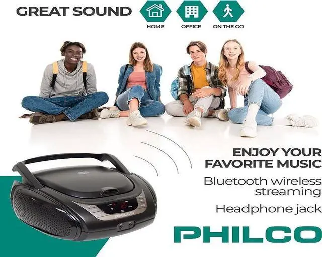 Alt view image 4 of 4 - Philco PJB2120BT-BK, FM CD BOOMBOX Radio, MP3, USB, Bluetooth, Aux Input, Built-In Antenna, LCD Display