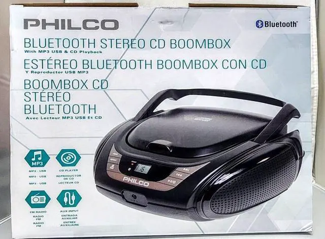 Alt view image 3 of 4 - Philco PJB2120BT-BK, FM CD BOOMBOX Radio, MP3, USB, Bluetooth, Aux Input, Built-In Antenna, LCD Display