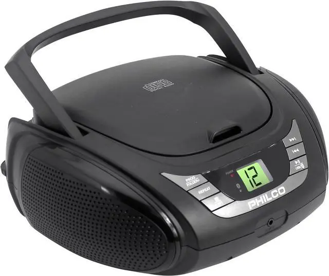 Main image of Philco PJB2120BT-BK, FM CD BOOMBOX Radio, MP3, USB, Bluetooth, Aux Input, Built-In Antenna, LCD Display