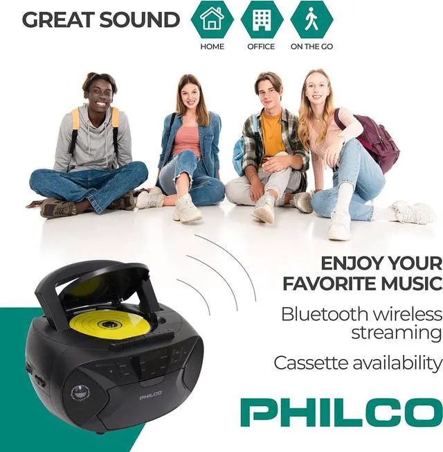 Alt view image 6 of 7 - Philco PJC2050BT-BK, FM Radio, Bluetooth, Wireless streaming, CD/Cassette player, Headphone Jack, Aux Input