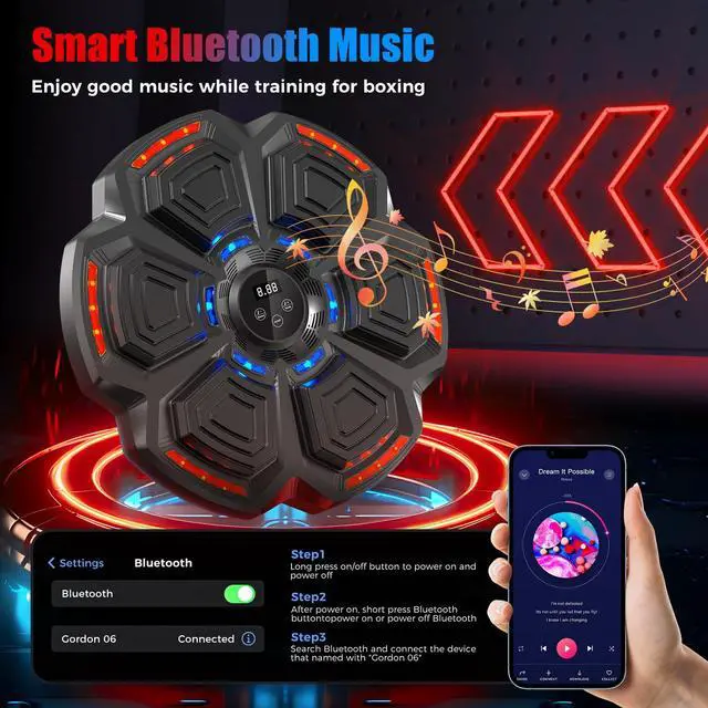 Alt view image 2 of 6 - LOLBOX Music Boxing Machine for Adults,Bluetooth Smart Boxing Traineing Machine,Wall Target Punching Workout for Kids,Reflex Training Suitable for Home,Office,Gym,Fun Fitness Equipments