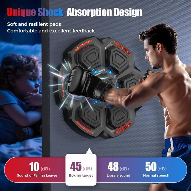 Alt view image 5 of 6 - LOLBOX Music Boxing Machine for Adults,Bluetooth Smart Boxing Traineing Machine,Wall Target Punching Workout for Kids,Reflex Training Suitable for Home,Office,Gym,Fun Fitness Equipments