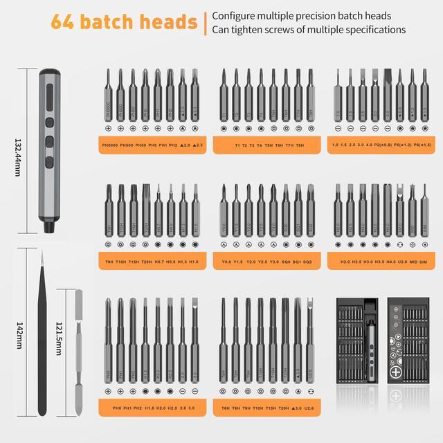 Alt view image 7 of 7 - Mini Electric Screwdriver,YitaiIns Electric Precision Screwdriver Set with 64 IN Universal Magnetic Bits, 3.7V Small Power Screwdriver Set Tool for Laptop,Phone,Camera,Watch