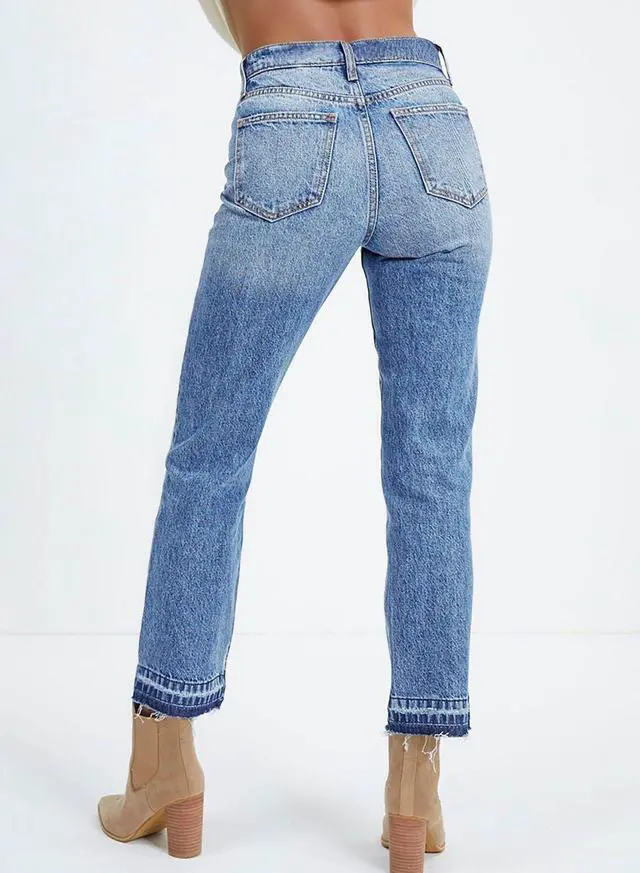 Alt view image 2 of 6 - Astylish Women's Casual Straight Leg Ankle Jeans High Waisted Denim Pants Sky Blue
