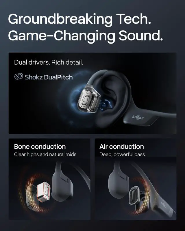 Alt view image 5 of 7 - OpenRun Pro 2 Bone Conduction Bluetooth Sport Headphones, Black | Bundle with Reflective StripOpen-ear awareness; DualPitch premium soundSmart Mic; IP55; 12H battery; Running/cycling/hiking