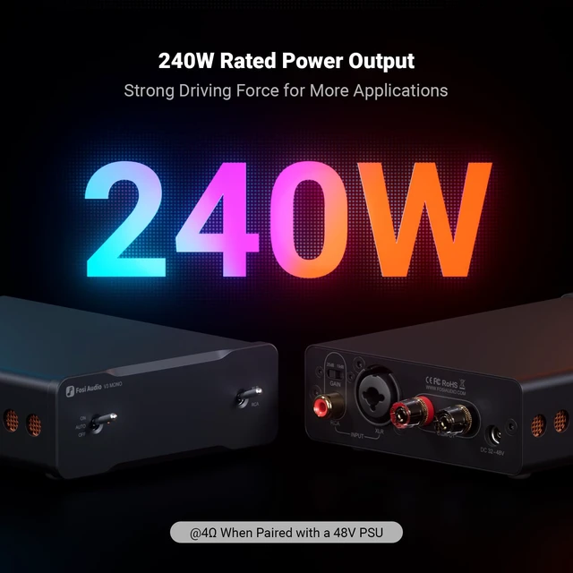 Alt view image 4 of 7 - V3 Mono Power Amplifier for Home Audio Speakers, Mini Monoblock Class D Amp with TPA3255, 240W for HiFi Home Theater AVR Receiver Component, RCA/XLR Balanced Inputs 48V/5A Power