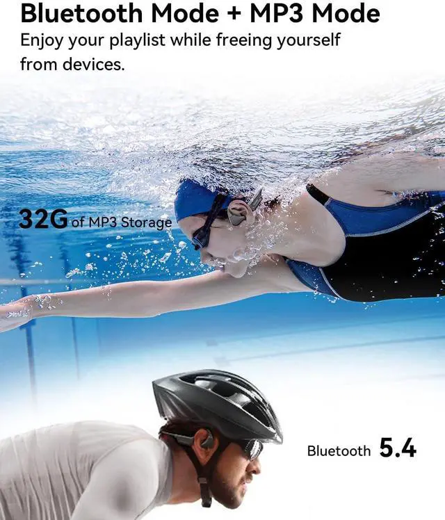 Alt view image 4 of 6 - NANK Runner Diver2 Pro Open-Ear Sport Wireless Bluetooth Swimming Headphones, IP69 Waterproof Bone Conduction with 32GB Memory and Built-in Mic, Noise-Canceling, 10-Hour Battery Life - Grey