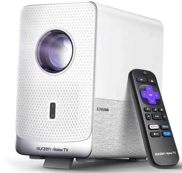 Main image of Aurzen Roku TV Smart Projector with Wifi and Bluetooth, D1R Cube Roku Streaming Experience Built-in, Sealed Optical Engine, 1080P FHD, DoIby Audio, Portable Mini Projector for Home/Outdoor Movies