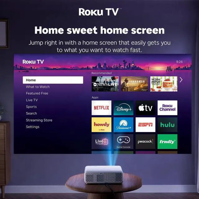 Alt view image 4 of 7 - Aurzen Roku TV Smart Projector with Wifi and Bluetooth, Roku Streaming Experience Built-in, 1080P FHD, DoIby Audio, Auto Focus & Keystone, Zoom, Movie Portable Outdoor Mini Projector, White