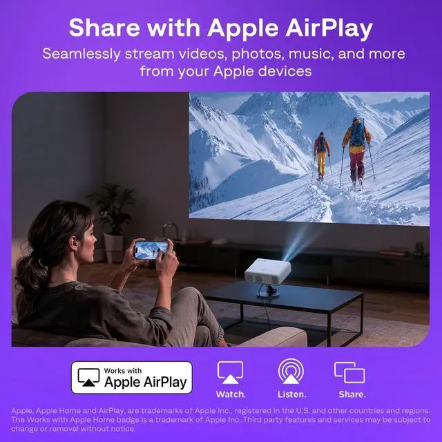 Alt view image 6 of 7 - Aurzen Roku TV Smart Projector with Wifi and Bluetooth, Roku Streaming Experience Built-in, 1080P FHD, DoIby Audio, Auto Focus & Keystone, Zoom, Movie Portable Outdoor Mini Projector, White