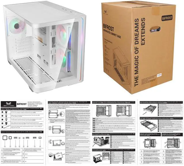 Alt view image 8 of 7 - YEAH MAGIC Biforst Mid-Tower PC Gaming Case, High-Airflow,ARGB light strip, Sturdy One-piece curved curved glass,With 3 RGB fans,Gaming Computer Case for Micro-ATX/ITX Motherboard, White