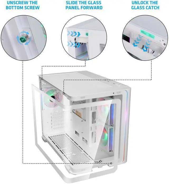 Alt view image 5 of 7 - YEAH MAGIC Biforst Mid-Tower PC Gaming Case, High-Airflow,ARGB light strip, Sturdy One-piece curved curved glass,With 3 RGB fans,Gaming Computer Case for Micro-ATX/ITX Motherboard, White