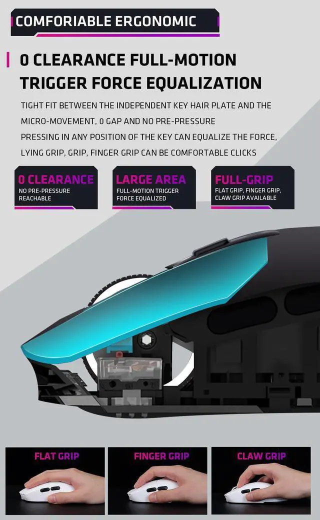 Alt view image 5 of 7 - YEAH MAGIC Tyrfing V1 Wireless Gaming Mouse with RGB Charging Dock, 12K DPI,  59g Ultra-Lightweight, Tri-Mode Connectivity, 300mah Battery, Ergonomic, 1K Report Rate, With Magnetic Dock,White