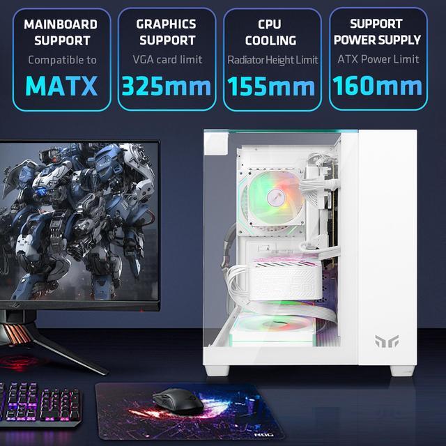 Alt view image 3 of 7 - YEAH MAGIC CUBE Gaming computer sea view room three sides glass, no column, support MATX, ITX,With 3 RGB fans, 3D panoramic view, left and right compartments Gaming desktop Case,White