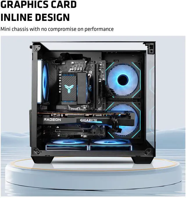 Alt view image 3 of 7 - YEAH MAGIC CUBE Gaming computer Case,Tempered Glass,Three-sided transparent, support MATX, With 3 RGB fans, 3D panoramic view, left and right compartments Gaming desktop Case,Black