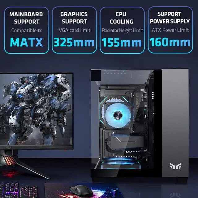 Alt view image 5 of 7 - YEAH MAGIC CUBE Gaming computer Case,Tempered Glass,Three-sided transparent, support MATX, With 3 RGB fans, 3D panoramic view, left and right compartments Gaming desktop Case,Black