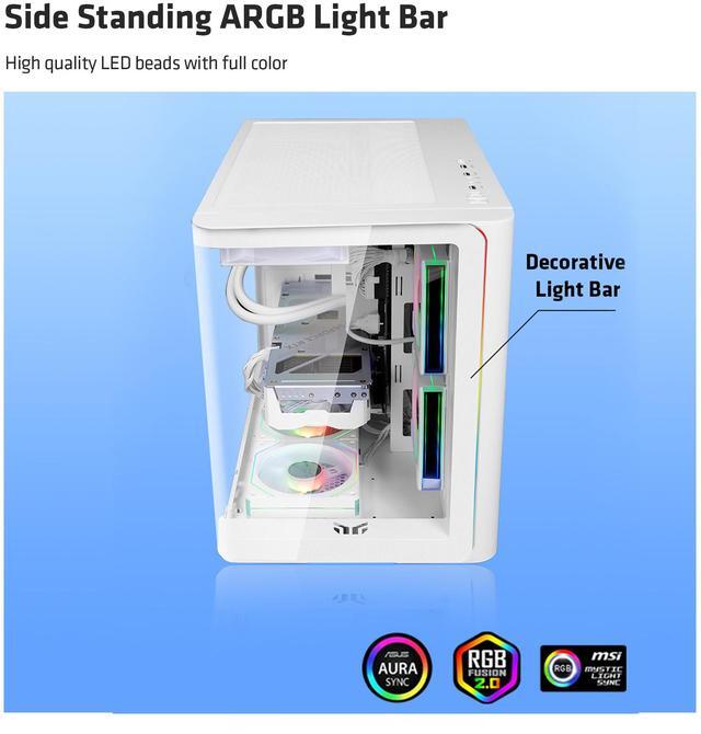 Alt view image 3 of 7 - YEAH MAGIC Biforst Mid-Tower PC Gaming Case, High-Airflow,ARGB light strip, Sturdy One-piece curved curved glass,With 3 RGB fans,Gaming Computer Case for Micro-ATX/ITX Motherboard, White