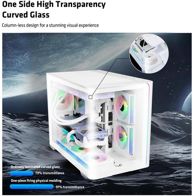 Alt view image 4 of 7 - YEAH MAGIC Biforst Mid-Tower PC Gaming Case, High-Airflow,ARGB light strip, Sturdy One-piece curved curved glass,With 3 RGB fans,Gaming Computer Case for Micro-ATX/ITX Motherboard, White