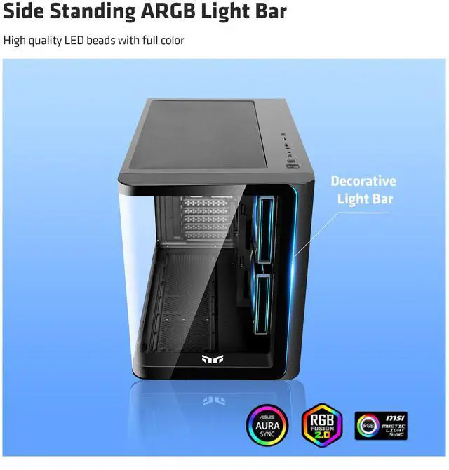 Alt view image 2 of 7 - YEAH MAGIC Biforst Mid-Tower PC Gaming Case, High-Airflow,ARGB light strip, Sturdy One-piece curved curved glass,With 3 RGB fans,Gaming Computer Case for ATX/Micro-ATX/ITX Motherboard, Black