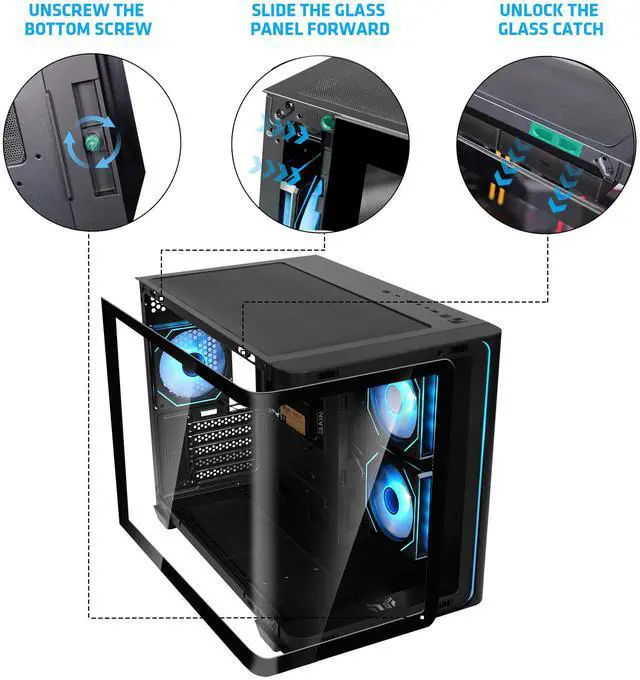 Alt view image 4 of 7 - YEAH MAGIC Biforst Mid-Tower PC Gaming Case, High-Airflow,ARGB light strip, Sturdy One-piece curved curved glass,With 3 RGB fans,Gaming Computer Case for ATX/Micro-ATX/ITX Motherboard, Black