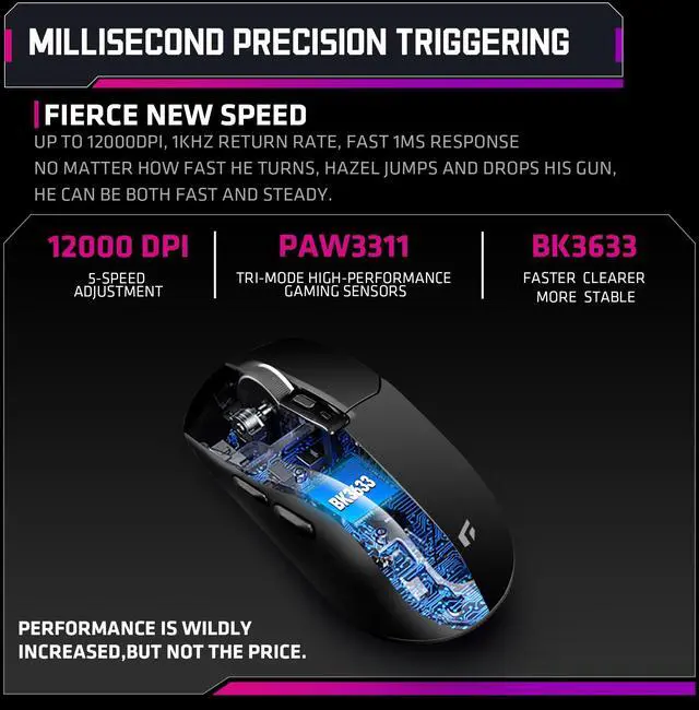 Alt view image 4 of 7 - YEAH MAGIC Tyrfing V1 Wireless Gaming Mouse with RGB Charging Dock, 12K DPI,  59g Ultra-Lightweight, Tri-Mode Connectivity, 300mah Battery, Ergonomic, 1K Report Rate, With Magnetic Dock,Black