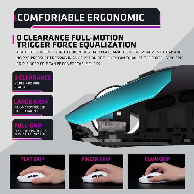 Alt view image 6 of 7 - YEAH MAGIC Tyrfing V1 Wireless Gaming Mouse with RGB Charging Dock, 12K DPI,  59g Ultra-Lightweight, Tri-Mode Connectivity, 300mah Battery, Ergonomic, 1K Report Rate, With Magnetic Dock,Black