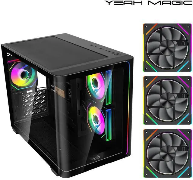 Main image of YEAH MAGIC Biforst Mid-Tower PC Gaming Case, High-Airflow,ARGB light strip, Sturdy One-piece curved curved glass,With 3 RGB fans,Gaming Computer Case for ATX/Micro-ATX/ITX Motherboard, Black