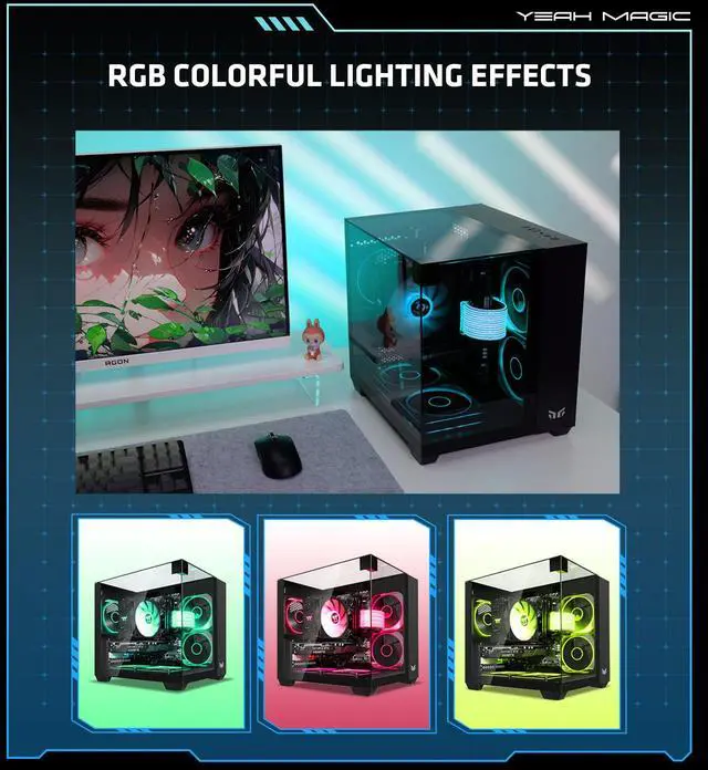 Alt view image 6 of 7 - YEAH MAGIC Astral X1 Pro Gaming PC,AMD Ryzen 5 5500 CPU, GeForce RTX 3050 6GB GPU, 1TB NVME SSD, 16GB DDR4 RAM 3200MHz, 650W PSU, 5 ARGB Fans, Windows 11 Home 64-bit WIFI Gaming Desktop PC