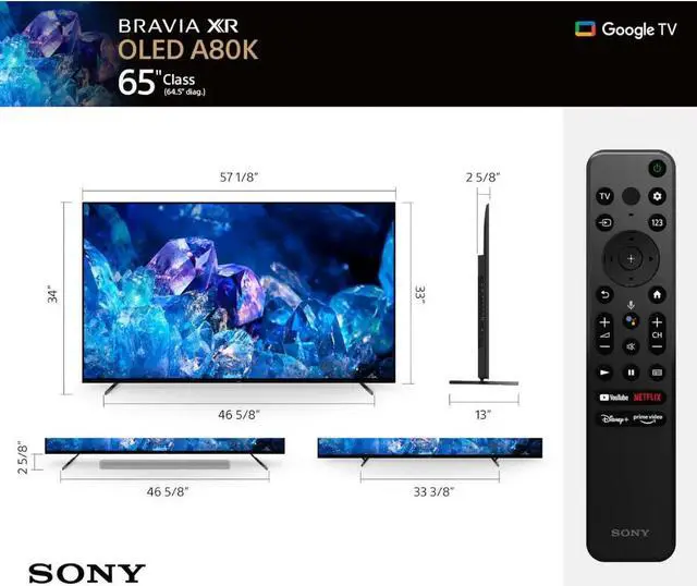 Alt view image 11 of 14 - Sony XR65A80K 65 inch Class BRAVIA XR A80K 4K HDR OLED Google TV