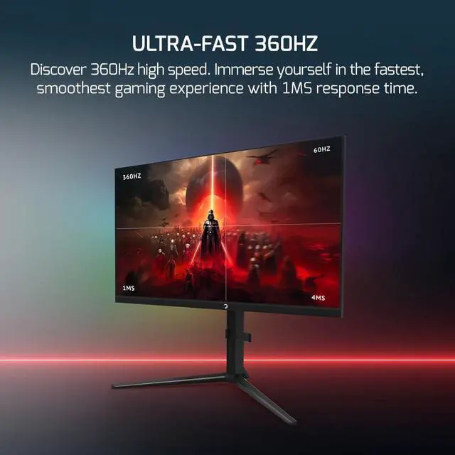 Alt view image 7 of 7 - GAMEPOWER Rapid 27 inch 1ms 360Hz 1080p Gaming Monitor - Flat IPS, HDR10 Height/Tilt/Swivel/Pivot Adjustable RGB Anti-Glare Display, HDMI/DP/USB, FreeSync, G-Sync, 350 cd/m² Bright LEDs, Laser Logo