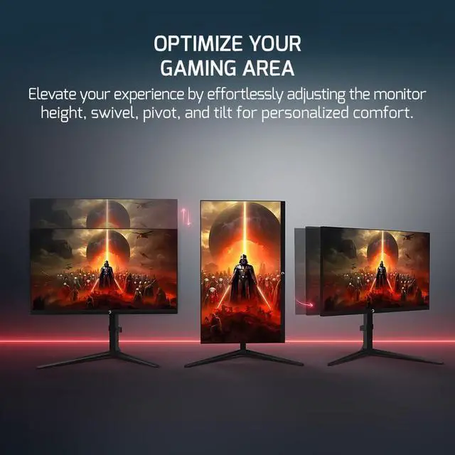 Alt view image 5 of 7 - GAMEPOWER Rapid 27 inch 1ms 360Hz 1080p Gaming Monitor - Flat IPS, HDR10 Height/Tilt/Swivel/Pivot Adjustable RGB Anti-Glare Display, HDMI/DP/USB, FreeSync, G-Sync, 350 cd/m² Bright LEDs, Laser Logo