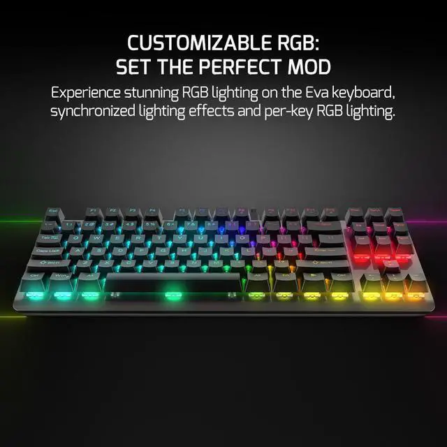 Alt view image 5 of 7 - GAMEPOWER EVA 7 TKL Mechanical Gaming Keyboard, 87 Keys, Wireless, Wired, Bluetooth, Triple connectivity, Tactile Blue switches, RGB Backlight, 2000mah Battery, 80 Hours Wireless use, Black