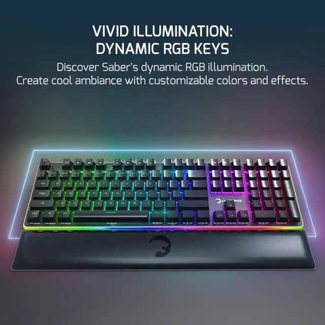 Alt view image 7 of 7 - GAMEPOWER Saber RGB Mechanical Gaming Keyboard, 108 Full Anti Ghosting Keys, Leather Hand Rest, Macro, Outemu Blue Switch