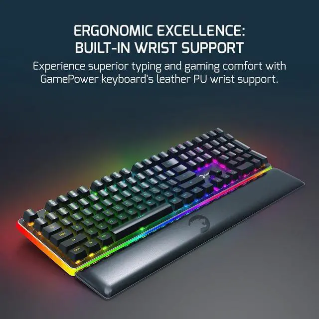 Alt view image 5 of 7 - GAMEPOWER Saber RGB Mechanical Gaming Keyboard, 108 Full Anti Ghosting Keys, Leather Hand Rest, Macro, Outemu Blue Switch