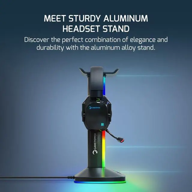 Alt view image 2 of 6 - GAMEPOWER EliteRack Aluminium Gaming Headset Stand with RGB LED Light
