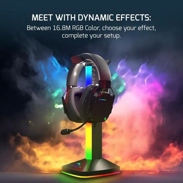Alt view image 4 of 6 - GAMEPOWER EliteRack Aluminium Gaming Headset Stand with RGB LED Light