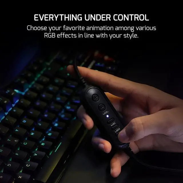 Alt view image 5 of 7 - GAMEPOWER Fujin USB Gaming Headset - 7.1 Virtual Surround Sound, Wired RGB Led Headphones with 50MM Drivers, Comfort Design, 360 Spatial Audio, Noise Cancelling Mic PC, Laptop, Black