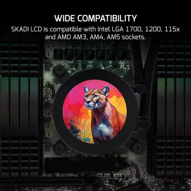 Alt view image 6 of 7 - Gamepower Skadi LCD 360 AIO CPU Liquid Cooler, 2.1" Display for GIFs and Metrics, 360mm Radiator with 3X PWM ARGB HDB Fans, 14.5 W/mK thermal paste, Compatible with Intel LGA 1851, 1700, AMD AM4/AM5