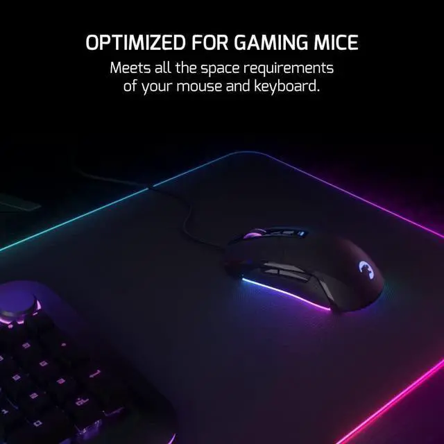 Alt view image 4 of 6 - GAMEPOWER GP700 Premium XL RGB Gaming Mouse Pad - Large LED Desk Mat with Water Resistance, Anti-Slip Rubber Base, 14 Lighting Modes, 15.75x15.75 inch, 700x300x4mm, Thick Mousepad, Black