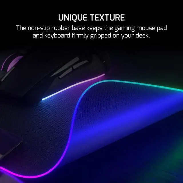 Alt view image 6 of 6 - GAMEPOWER GP700 Premium XL RGB Gaming Mouse Pad - Large LED Desk Mat with Water Resistance, Anti-Slip Rubber Base, 14 Lighting Modes, 15.75x15.75 inch, 700x300x4mm, Thick Mousepad, Black