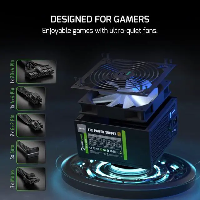 Alt view image 4 of 6 - GamePower Gp-650 PC Power Supply Unit: 650W, 80 Plus Bronze Certified, 85% Efficiency, Single +12V Rail, Low Noise 14 CM Fan, Ideal for Gaming PCs, Desktops, ATX, Micro ATX Desktop Computer - Black