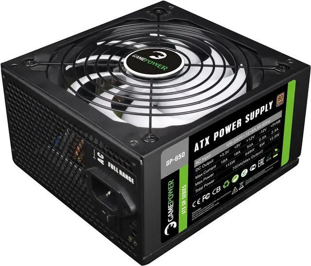 Main image of GamePower Gp-650 PC Power Supply Unit: 650W, 80 Plus Bronze Certified, 85% Efficiency, Single +12V Rail, Low Noise 14 CM Fan, Ideal for Gaming PCs, Desktops, ATX, Micro ATX Desktop Computer - Black