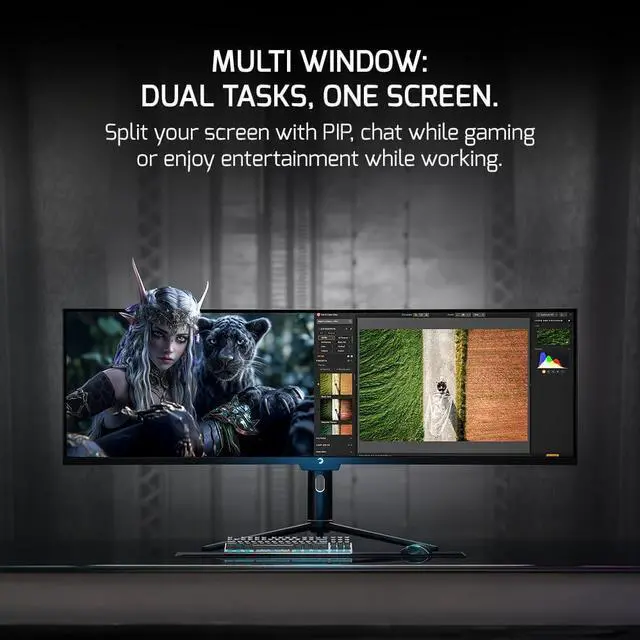 Alt view image 3 of 7 - GAMEPOWER DQ 49 inch Curved Ultrawide Gaming Monitor, 5K, 1Ms, 120Hz Refresh Rate, 32:9, DQHD, 5120 x 1440P, R1800, 99% sRGB, HDR400, DisplayPort, Type-C, FreeSync, Gsync, Height - Tilt Adjustable