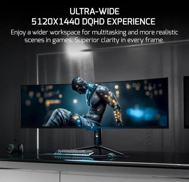 Alt view image 7 of 7 - GAMEPOWER DQ 49 inch Curved Ultrawide Gaming Monitor, 5K, 1Ms, 120Hz Refresh Rate, 32:9, DQHD, 5120 x 1440P, R1800, 99% sRGB, HDR400, DisplayPort, Type-C, FreeSync, Gsync, Height - Tilt Adjustable