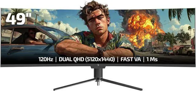 Main image of GAMEPOWER DQ 49 inch Curved Ultrawide Gaming Monitor, 5K, 1Ms, 120Hz Refresh Rate, 32:9, DQHD, 5120 x 1440P, R1800, 99% sRGB, HDR400, DisplayPort, Type-C, FreeSync, Gsync, Height - Tilt Adjustable