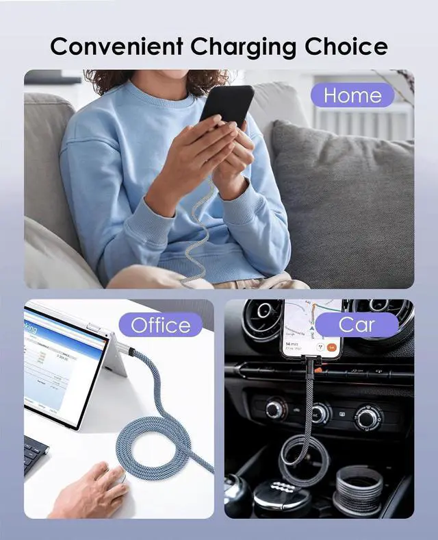 Alt view image 5 of 7 - Magtame Magnetic Lightning Cable, Coiled iPhone Charger Cord Braided iPhone Charging Cable, MFi Certified Compatible with iPhone 14 13 13Pro 12 11 Max XS XR X 8 7 SE Flat Silver 5 ft.