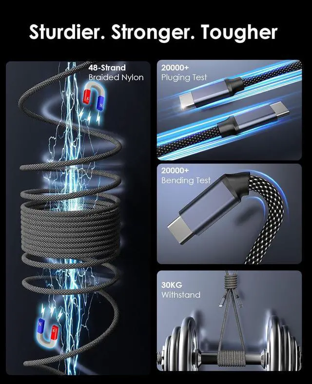 Alt view image 5 of 7 - Magtame USB C Charger Cable, 240W Magnetic Type C Charging Cable, USB C to USB C Cable, Type C Fast Charging Cord Nylon Braided