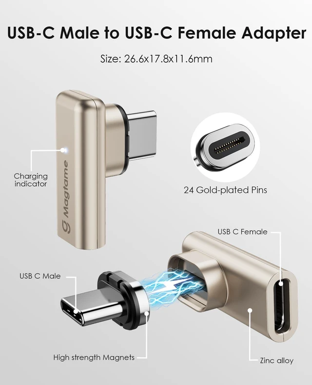 Magtame 240W Magnetic USB C Male to USB C Female Adapter 90 Degree ...